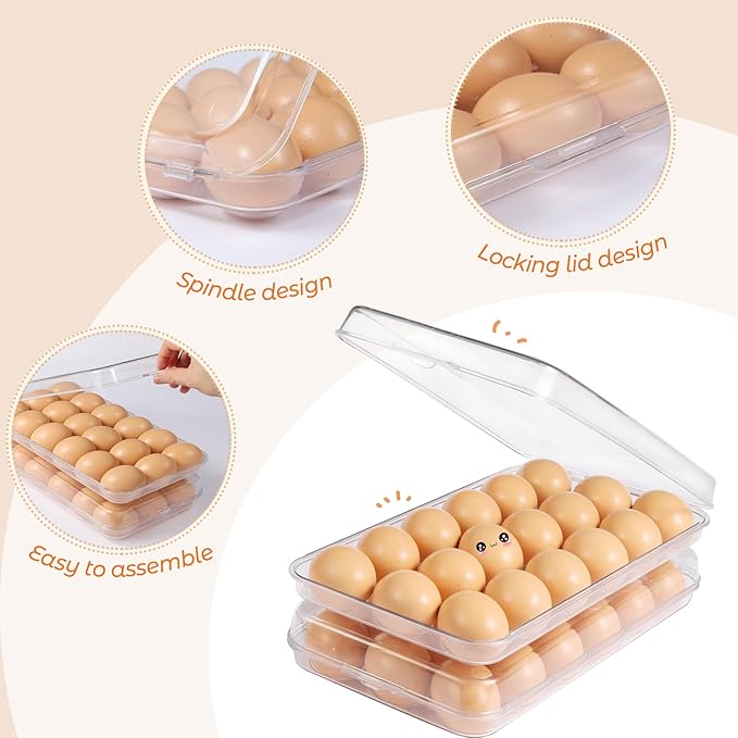 Egg holder for fridge - deviled egg containers with lid, Clear Stackable Plastic Egg Holder, Space-Saving 18 Egg refrigerator Organizer (Clear, Pack of 01)