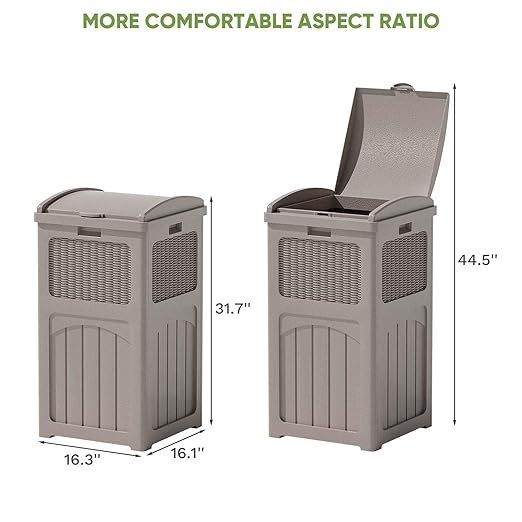 Patiowell 36 Gallon Outdoor Trash Can, Resin Outdoor Garbage Can with Lid for Patio, Backyard, Deck, Light Brown (2 Pack)