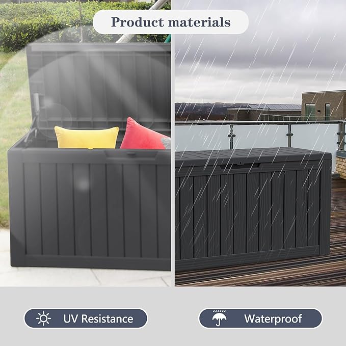 Modern-Depo 80 Gallon Waterproof Deck Box Patio Furniture Storage Box with Lockable Lid, PP Outdoor Storage Bin for Garden, Yard, Poolside, Black