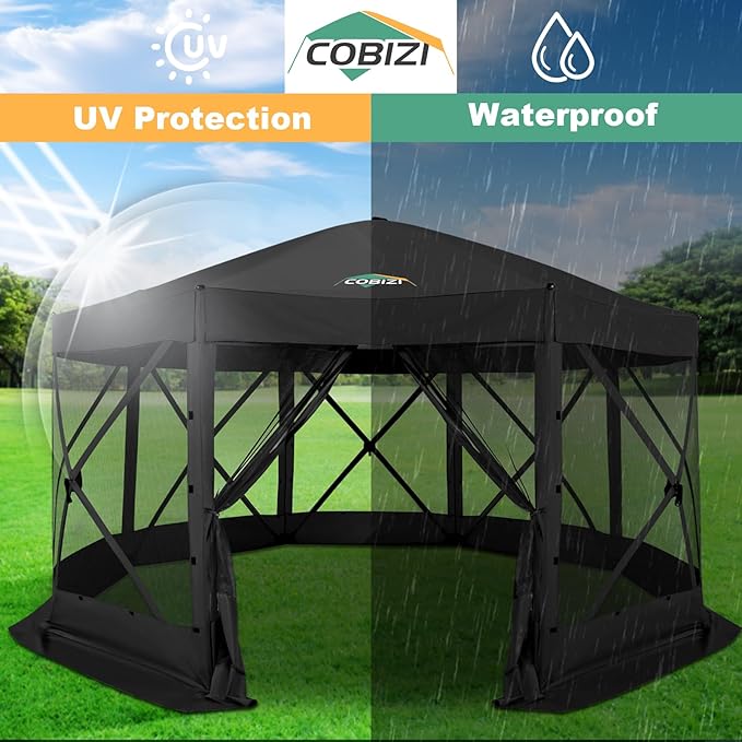 COBIZI 15x15ft Extra Large Pop-Up Gazebo Canopy Tent with Mosquito Netting, Spacious Easy Set-Up Screened Shelter, Durable Outdoor Pavilion with Ground Stakes, Perfect for Patio, Backyard,Black