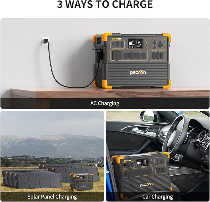 pecron Solar Generator E3600LFP 3072Wh with 4x300W Solar Panels, 5x3600W AC Outlets Portable Power Station, LiFePO4 Battery Backup Expanded to 15.36KWh, Power Station for Home Use, RV, Camping, CPAP