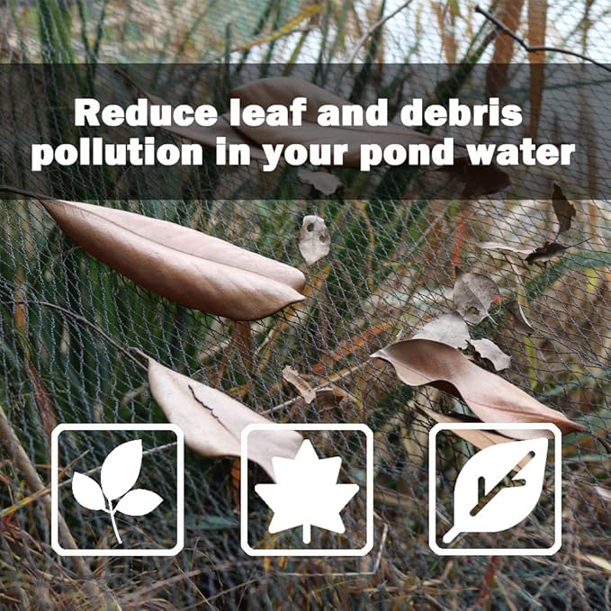 28x30ft Pond Netting for Leaves Leaf Net Cover Pond Net with Small Fine Mesh Protecting Koi Fish from Birds Cats Stakes Included
