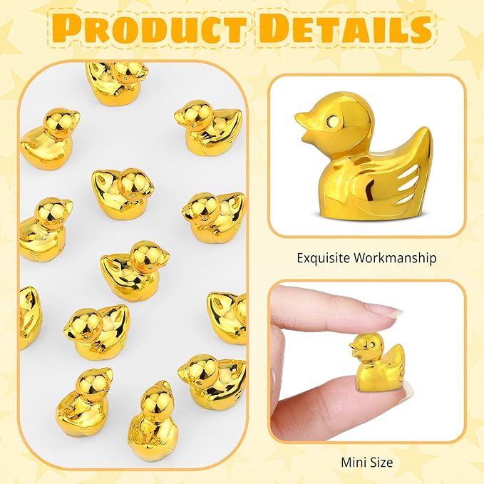 80Pcs Mini Golden Duck Statue Golden Duck Figurines Micro Garden Landscape Dollhouse Cake Decoration Potted Plants DIY Craft Charms for Party Gift