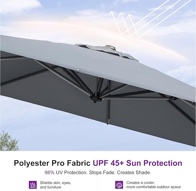PURPLE LEAF 10 Feet Patio Umbrella Outdoor Cantilever Square Umbrella Aluminum Offset Umbrella with 360-degree Rotation for Garden Deck Pool Patio, Light Grey
