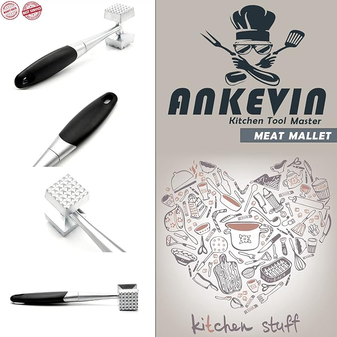 Meat Tenderizer, Dual-Sided Nails Meat Mallet, Meat Hammer Used for Steak, Chicken, Fish,Meat Pounder With Rubber Comfort Grip Handle, 8.8 inches Meat Tenderizer Tool