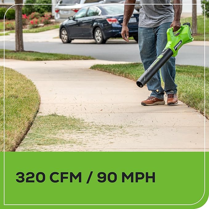 Greenworks 48V (24V x 2) 17" Brushless Mower+12" String Trimmer +320CFM Blower,(2) 4.0Ah Batteries and 2A Dual Port Charger
