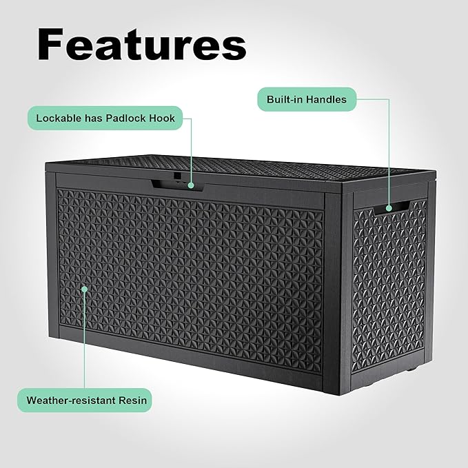 New 100 Gallon Outdoor Storage Box – Resin Deck Box with Lockable Lid, Waterproof Patio Furniture Storage for Tools, Garden & Yard Organization
