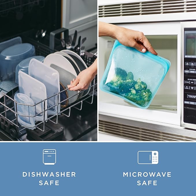 Stasher Reusable Silicone Food Storage Bags, Snack, Sandwich 2-Pack, Clear | Food-Safe Silicone, BPA-Free, Leak-Free, Eco-Friendly, Dishwasher, Lunch Bag, Travel Containers, Meal Prep, Lunch, Travel