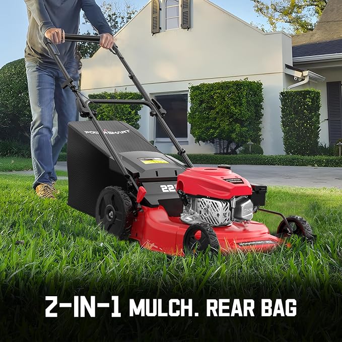 PowerSmart 22 in. 170cc RWD Self Propelled Gas Lawn Mower & 16-Inch 25.4cc String Trimmer/Edger with 10-Inch Brush Cutter