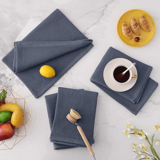 Homaxy 100% Cotton Oversized Waffle Weave Kitchen Towels, 3-Pack, Dark Grey | 20 x 28 Inches, Ultra Soft Absorbent Dish Towels, Quick Drying Large Cleaning Towels
