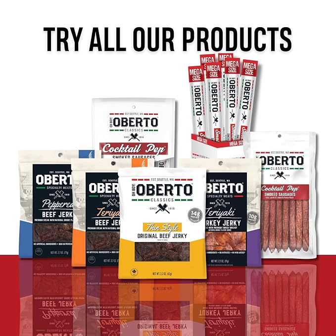 Oberto Classics Cocktail Pep Smoked Sausage, Oh Boy! Oberto Beef & Pork Sausage Meat Stick, Peperoni Style Protein Snacks, 0.8 Ounce (Pack of 12)