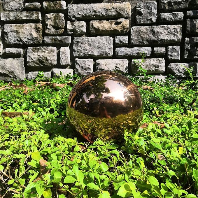 25 cm/10 inch Diameter Gazing Globe Mirror Ball,Rose Gold Stainless Steel Polished Reflective Smooth Garden Sphere,Colorful and Shiny Addition to Any Garden or Home