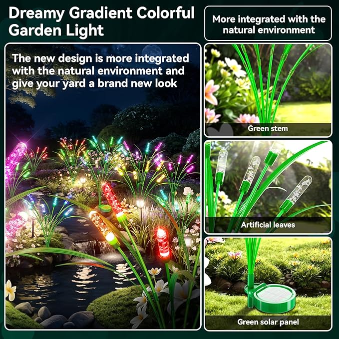 Solar Garden Lights 4 Pack, 24LED Swaying Solar Lights for Mother's Day, 30 Inches Waterproof Garden Lights for Pathway Yard Outdoor Garden Decor, Gardening Gifts, Mulitiple Colors Change