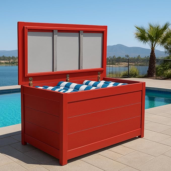 DutchCrafters Poly Waterproof Outdoor Deck Box 200-Gallon Large Deck Box Weatherproof Storage for Pool Decor, Porch Packages, Pool Towel Holder, Holds Up To 10 Cushions - Amish Made in USA (Green)