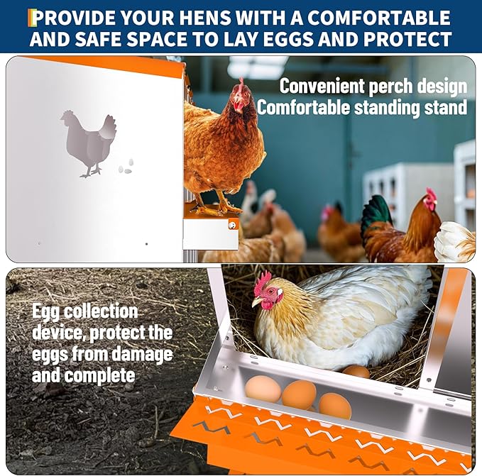 Chicken Nesting Box,8 Compartments Galvanized Steel Metal Chicken Laying Box with Roll Out Egg Collection,Wall Mount Chicken Nesting Boxes,Easy Egg Collection, Hen Roosting Boxes
