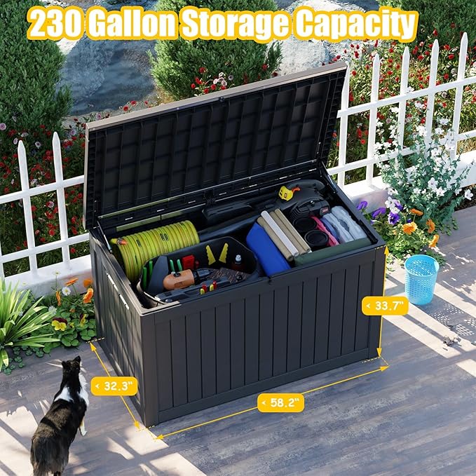 280 Gallon Resin Deck Box, Lockable Outdoor Storage Box for Patio Cushions Storage Furniture,Garden Tools, Pool Supplies, Weatherproof and UV Resistant(Black)