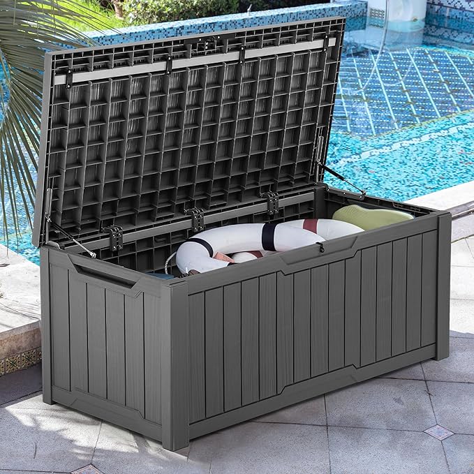 YITAHOME 120 Gallon Large Deck Box, Resin Outdoor Storage Box for Outdoor Pillows, Garden Tools and Pool Supplies, Waterproof, Lockable, Dark Gray