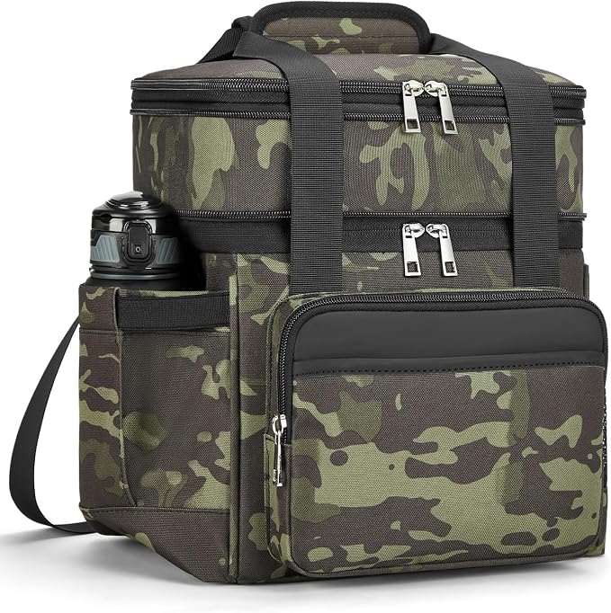 holuxer Insulated Lunch Bag & Lunch Box for Men - Double Deck Reusable Lunch Bag for Women Tote Cooler Bag Leakproof Soft Expandable - Large Lunchbox for Work/Adult/Picnic/Outdoor (Camo,15L)