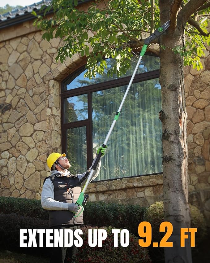 WORKPROX Cordless Pole Saw with Battery, 20V 4.0Ah Battery Powered 8 Inch Electric Pole Chainsaw, 4000mAh Power Bank with Quick Charge 3.0, Lightweight, 9.2 FT Max Reach Pole Saw for Tree Trimming