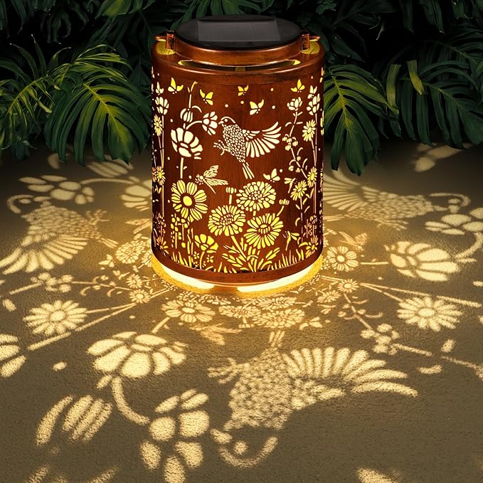 Solar Lanterns Garden Decor Birthday Gifts for Women Mon Grandma Metal Hanging Solar Lights Waterproof Outdoor Decoration for Outside LED Lanterns for Yard Patio Lawn (Birds)
