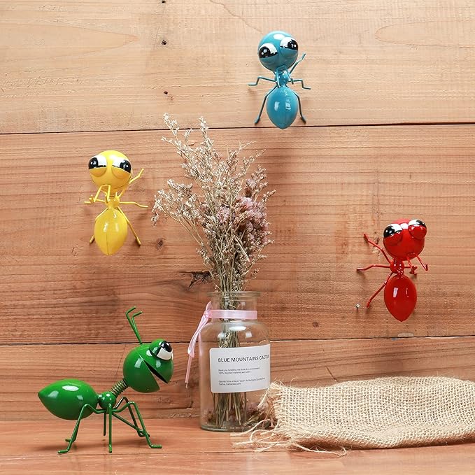 Metal Yard Art Garden Decorative Cute Ant Outdoor Wall Sculptures-Set of 4
