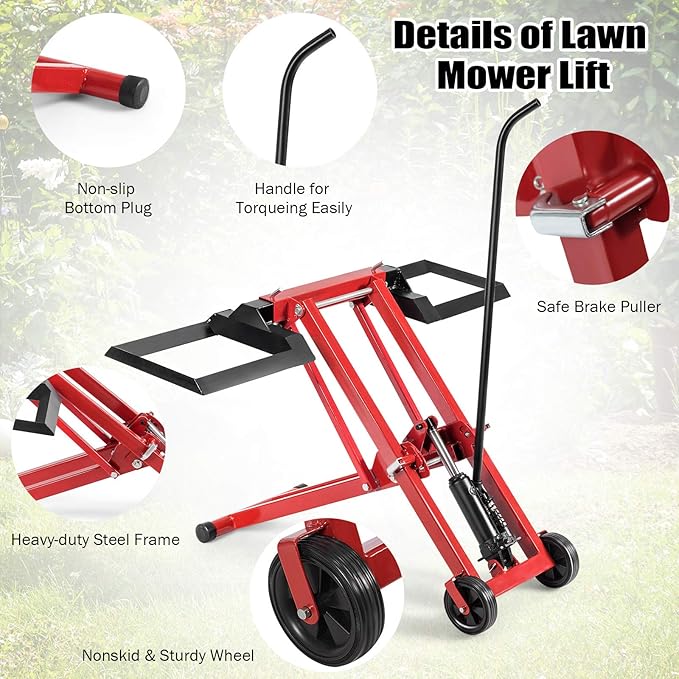 Goplus Lawn Mower Lift, 500LBS Zero Turn Mower Lift with Hydraulic Jack, Mower Lift Jack for Riding Tractors
