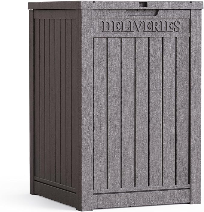 55 Gallon Plus Lockable Resin Deck Box, Waterproof Outdoor Storage Box for Patio Furniture, Garden Tools, Pool Accessories, UV-Resistant Outside Delivery, Grey