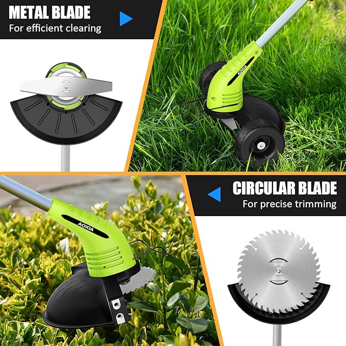 Electric Weed Wacker Cordless: String Trimmer with Roller 2Types Blades - 2.0Ah 12V Battery Powered Lightweight Grass Cutter/Mower for Yard and Garden, Green