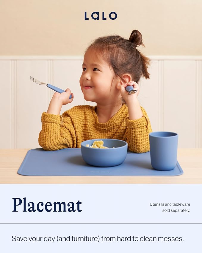 Lalo Silicone Placemat for Toddlers & Babies - Non-Slip Kids Placemat for Restaurants & Dining Tables - Non-Toxic & BPA Free Safe - for Ages of 4 Months and Up - Grapefruit
