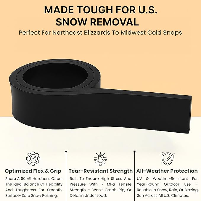 SIMOND STORE - Rubber Snow Plow Cutting Edge – Heavy Duty 72" x 4" x 0.75" Snow Plow Deflector Smooth & Surface-Safe Snow Clearing - Fit for ATV Tractors, Skid Steers & UTVs Snow Pusher Cutting Edge