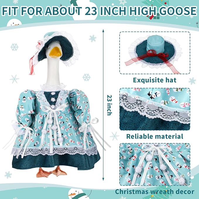 Suzile Snowman Goose Outfit Winter Dresses Christmas Clothes for 23" High Cement or Plastic Porch Goose Costume for Yard Lawn Outdoor Garden Patio Statue Xmas Holiday Decor