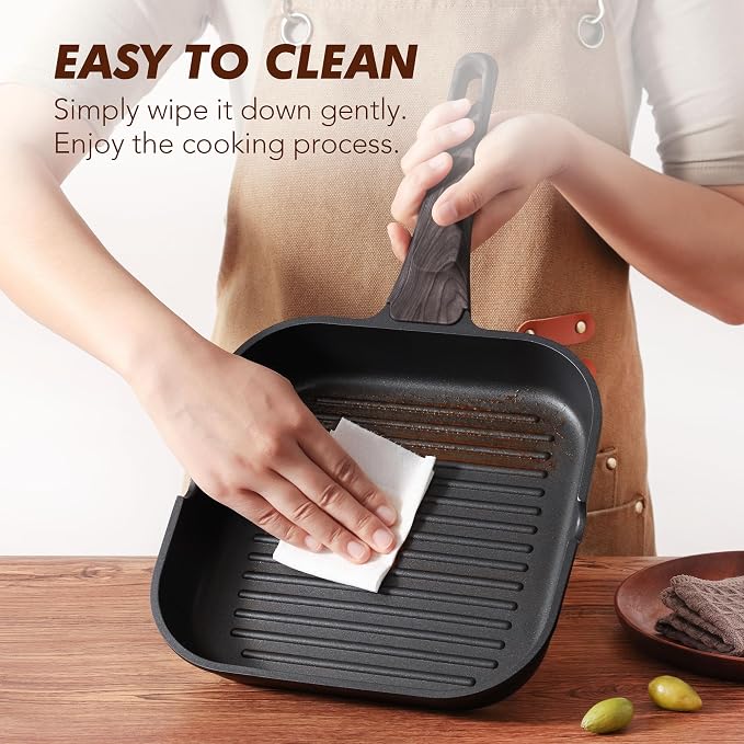 SENSARTE Nonstick Grill Pan for Stove Tops, Versatile Griddle with Pour Spouts, Square Big Cooking Surface, Durable Skillet Indoor & Outdoor Grilling. PFOA Free,12Inch
