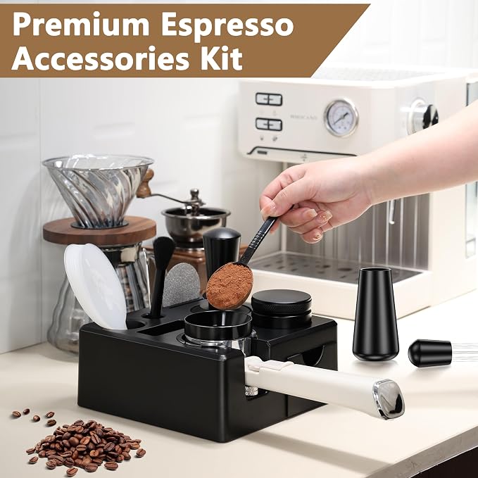 9 Pack Espresso Accessories Kit(Square),54mm Espresso Tool Kit | Espresso Tamping Station | Coffee Distributor Tamper | WDT Tool | Dosing Funnel | Mother's Day Gift for Espresso Lovers