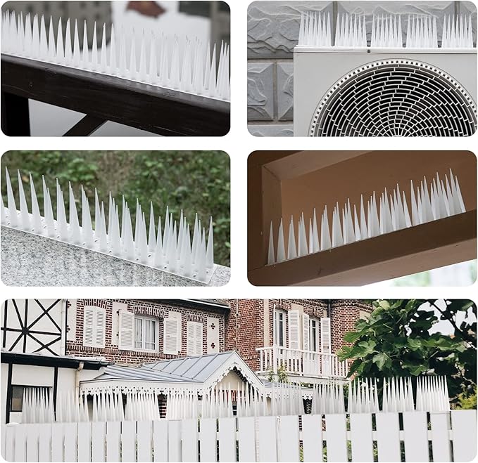 OFFO Bird Spikes Pigeon Outdoor Spikes for Cat Keep Birds Raccoon Woodpecker Away Covers 40 Feet(12.2m), Frosted White