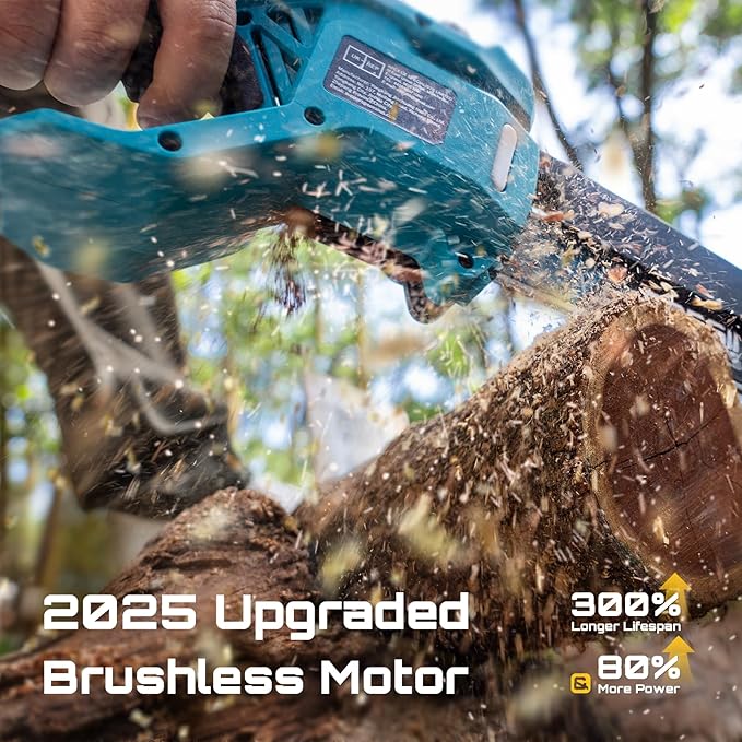 SEESII 8-Inch Cordless Mini Chainsaw, 2025 Upgraded Brushless Motor, Electric Chainsaw with 2×4000mAh Batteries, Tool-Free Chain Tension & Oiler, Handheld Saw for Fast Tree Branch Cutting(M8 Boost)