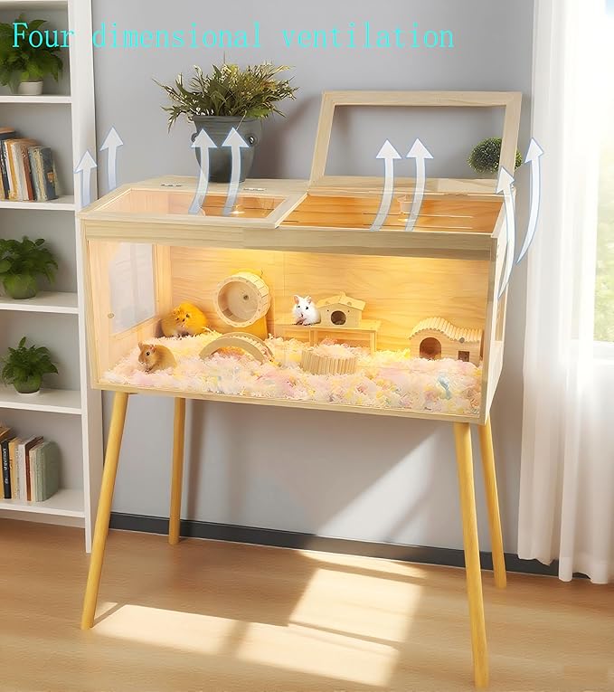 Brooder Box for Chicks Pine Wood Chicken brooder Box with Thermostat & Heating Lamp & 4Wood Legs,Solid Panels Chick brooder for Chicks, Ducklings, Hamsters, Guinea Pigs - Chew-Proof (40x21x21 in)