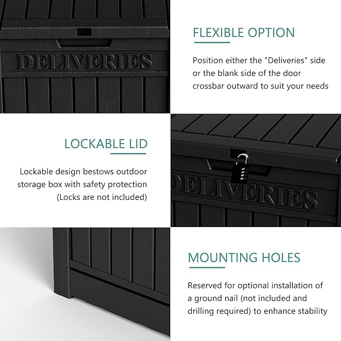 55GAL Black Outdoor Deck Box with Lock - SGS - Certified UV Protection, Weatherproof for All - Season Use, Great for Storing Tools and Small Items, Easy to Assemble