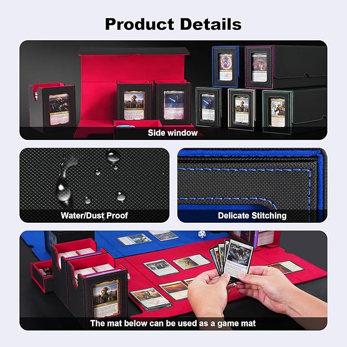 Marsguard Trading Card Deck Box with Commander Display,4 in 1 MTG Storage Holds 300+ Double-Sleeved Cards,3 Deck Boxes & Dice Tray Included,Fits MTG, TCG, PTCG & Sports Cards