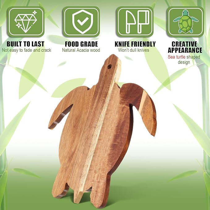 Acacia Wood Sea Turtle Cutting Board, 14 x 12 Inch Wooden Bread Board Cheese Serving Platter Serving Charcuterie Board for Meat Cheese and Vegetables