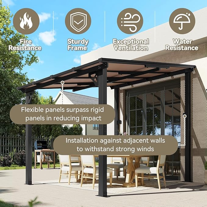 Aoxun 8’x10’ Gazebo, Wall Mounted Gazebos Pergola on Clearance, Outdoor Patio, Large Wall-Mounted Heavy Duty Awnings for Patio, Decks, Backyard(Black)