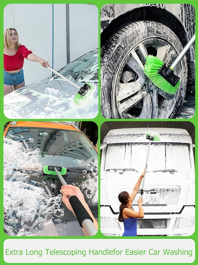 Five-Sided Car Wash Brush with Long Handle,Soft Bristle Scrub Cleaning Mop with Extendable Handle for Car, SUV, Truck, Caravan, Boat, House Siding, Sweep Snow 60”/151cm
