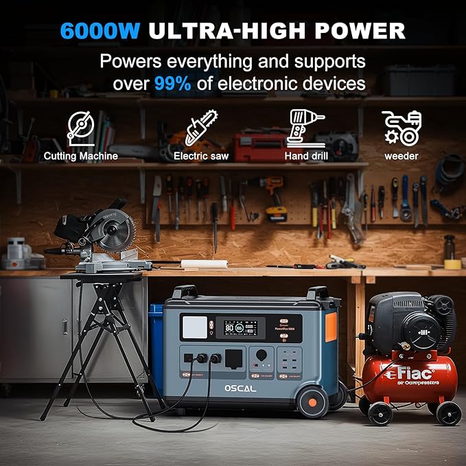 OSCAL 6000W/3600Wh 120V/240V Power Station with PowerMax 6000 Dedicated Expansion Battery Pack, Expand Capacity from 3600Wh to 7200Wh, Solar Generator for Home Backup, Emergency, Outdoor Camping