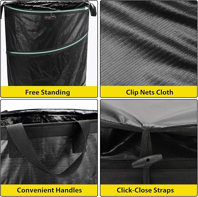 YUDI & GARDEN 45 Gallon Collapsible Garden Bag|Collapsible Trash Can|Camping Trash Can,Black,for Collecting Weeds, Party and Yard Waste
