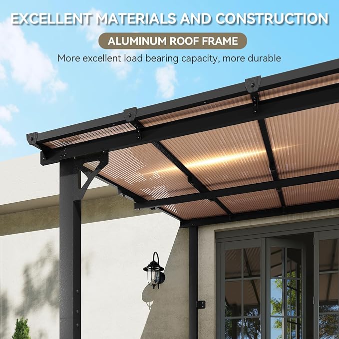 Aoxun 8’x10’ Gazebo, Wall Mounted Gazebos Pergola on Clearance, Outdoor Patio, Large Wall-Mounted Heavy Duty Awnings for Patio, Decks, Backyard(Black)