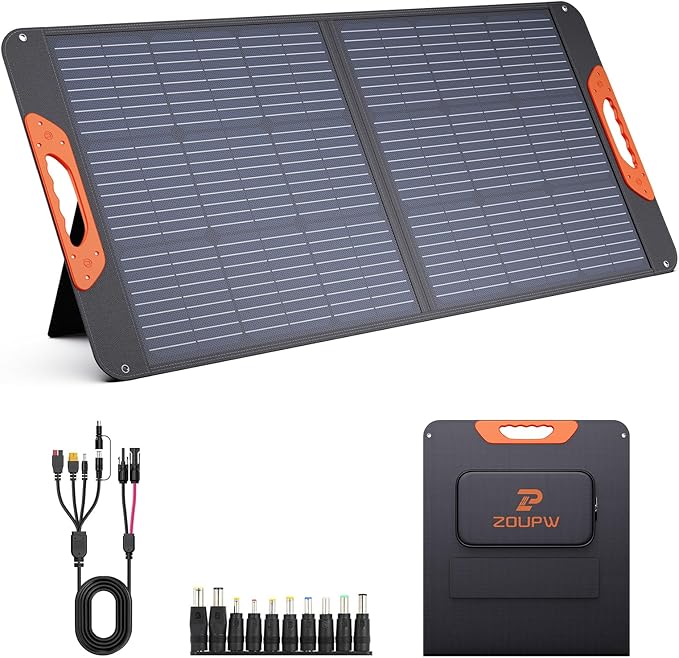 100W Portable Solar Panel,RV Essentials, 20V ETFE Foldable Solar Charger for Power Station,QC3.0 USB-A &Type-C Output,23.5% High Efficiency IP67 Waterproof for Camping RV Hurricane