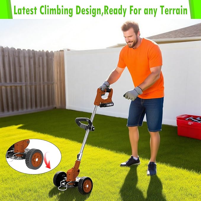 Weed Wacker Cordless Adjustable Weed Eaters 3 in 1 Electric String Trimmer Lawn with Two Battery with Charger Comes with Multiple Blades for Yard,Green,Garden(Coffee)