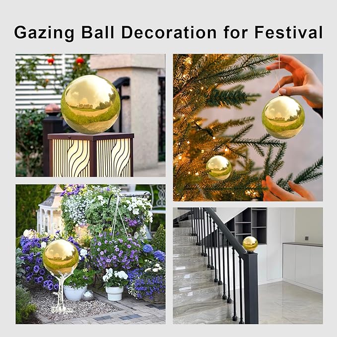 Nerien Gazing Ball, 2 Inch Stainless Steel Garden Mirror Globe, Polished Ornament Sphere, Hollow Floating Reflective Hemisphere, for Home Outdoor Pond Housewarming Swimming Decoration, Gold, 5pcs