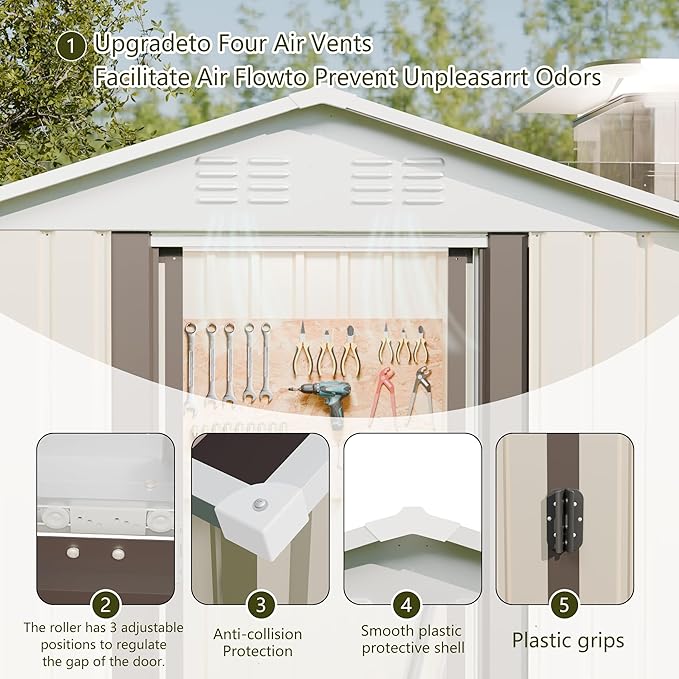 Outdoor Sheds 5FT x 3FT Outdoor Storage, Metal Anti-Corrosion Utility Tool House with Lockable Door & Shutter Vents,Outdoor Waterproof Garden Tool Metal Storage Sheds (White