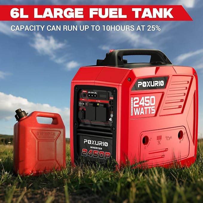 2450 Watt Inverter Generator, 120V Gas Powered Generator Super Quiet, RV Ready/EPA for RV, Camping and Home,Red