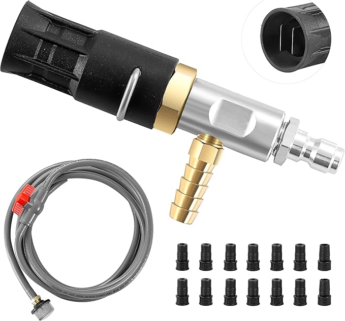 Adjustable Long Range Nozzle for Pressure Washer 3-3.5 GPM, Downstream Injection Spray Nozzle Kit, High Power Washing External Chemical Injector with 1/4” Quick Connect, 2000 to 3000 PSI